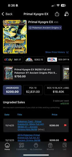 Pokemon Primal Kyogre-EX TCG Full Art Ultra Rare Card Ancient Origins 96/98 Holo - Image 3