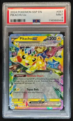 2024 Pokemon SV Surging Sparks SSP EN Pikachu Ex #057/191 PSA 9 - Image 1