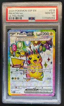 2024 Pokemon SV Surging Sparks SSP EN Pikachu Ex #219/191 PSA 10 - Image 1