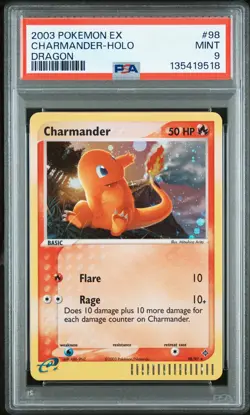 2003 POKEMON EX DRAGON #98 CHARMANDER-HOLO PSA 9 - Image 1