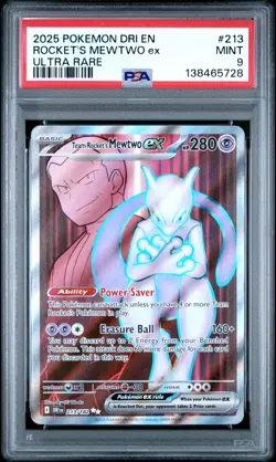2025 POKEMON DRI EN-DESTINED RIVALS ULTRA RARE TEAM ROCKET'S MEWTWO EX PSA 9 - Image 1