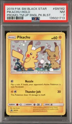 PIKACHU #SM162 HOLO PSA 7 BLACK STAR PROMO TEAM UP BLISTER POKEMON CARD - Image 1