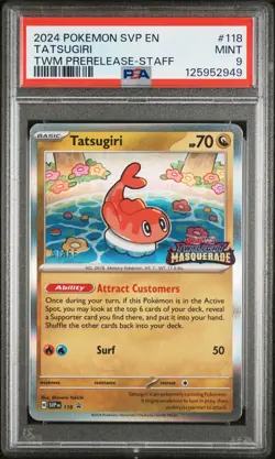 2024 POKEMON TWILIGHT MASQUERADE TATSUGIRI SVP118 PRERELEASE STAFF PROMO PSA 9 - Image 1
