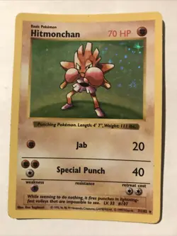 Pokemon TCG Hitmonchan Base Set Holo Shadowless Rare Card 7/102 - Image 1