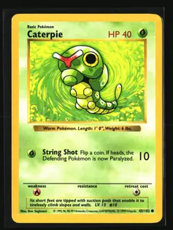 Pokemon CATERPIE 45/102 Shadowless (1999 Base Set) LP/NM - Image 1