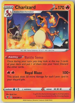 2020 POKEMON CHARIZARD BASE RARE VIVID VOLTAGE 025/185 - Image 1