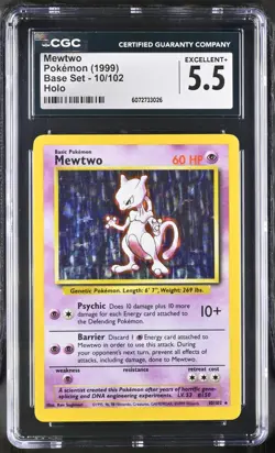 Mewtwo 1999 Pokemon Base Set #10/102 Holo CGC 5.5 EXCELLENT+ - Image 1