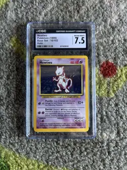 Pokemon Mewtwo 10/102 Holo Base Set Card CGC 7.5 - Image 1