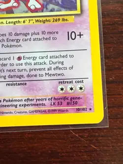 Mewtwo 10/102 Pokemon TCG 1999 Base Set Holo Unlimited Rare - Image 5