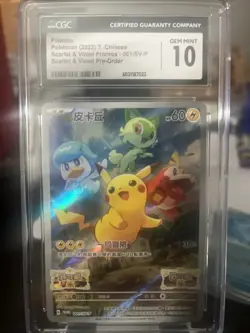 CGC 10 GEM MINT Pikachu 001/SV-P Promo Pokemon Card CHINESE Scarlet & Violet - Image 1