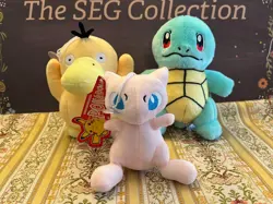 Pokemon 9” Plush Squirtle For Sale in China Pink Mew PokeDoll Psyduck LOT of 3 - Image 1