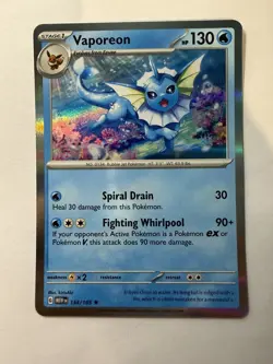 Vaporeon Rare SV: Scarlet & Violet 151 134/165 NM English Pokemon Card - Image 1