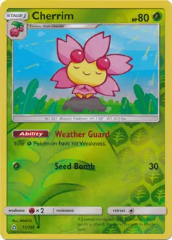 Pokemon - Cherrim - 11/156 - Uncommon - Reverse Holo - Sun and Moon Ultra Prism - Image 1