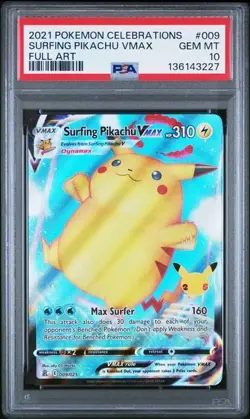 Pokemon Surfing Pikachu Vmax Full Art Celebrations 009/025 PSA 10 - Image 1