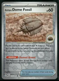 Pokemon - Antique Dome Fossil 152/165 Reverse Holo Scarlet & Violet 151 NM - Image 1