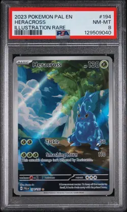 2023 Pokemon Pal En-Paldea Evolved #194 Heracross Illustration Rare PSA 8 - Image 1
