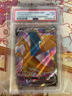 2020 Pokemon Champion’s Path Charizard V Full Art ETB Promo SWSH050 PSA 8 - Image 1