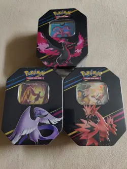 Pokemon TCG: Crown Zenith Tin Set of 3 - Galarian Articuno Zapdos Moltres SEALED - Image 1