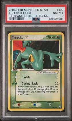 2004 POKEMON GOLD STAR #109/109 TREECKO HOLO EX TEAM ROCKET RETURNS PSA 8 - Image 1