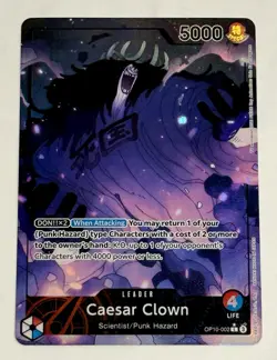 One Piece OP10-002 Caesar Clown Alt Art (Parallel) Leader Royal Blood English NM - Image 1