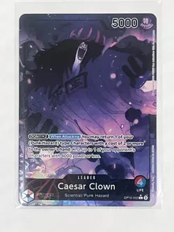 One Piece OP10-002 Caesar Clown Alt Art (Parallel) Leader Royal Blood English NM - Image 1