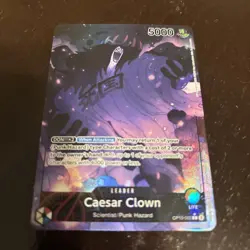 One Piece OP10-002 Caesar Clown Alt Art (Parallel) Leader Royal Blood English NM - Image 1