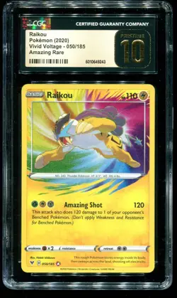 CGC Pristine 10 Raikou Amazing Rare Vivid Voltage 2020 Pokemon Card #050 - Image 1