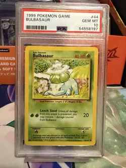 1999 POKEMON BASE SET UNLIMITED #44 BULBASAUR PSA 10 GEM MINT WOTC - Image 1