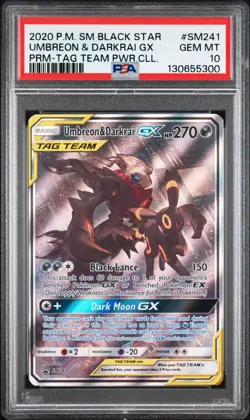 2020 POKEMON SM BLACK STAR PROMO #SM241 UMBREON & DARKRAI GX PSA 10 - Image 1