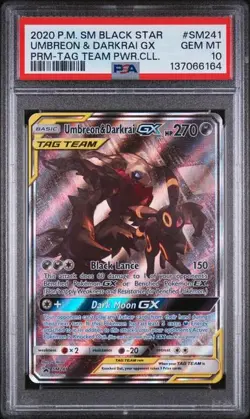 2020 POKEMON SM BLACK STAR PROMO #SM241 UMBREON & DARKRAI GX PSA 10 (KQ164 - Image 1