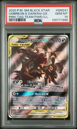 2020 POKEMON SM BLACK STAR PROMO #SM241 UMBREON & DARKRAI GX PSA 10 - Image 1