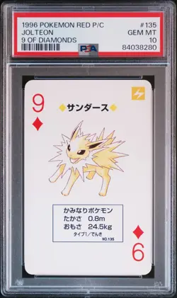 Jolteon Pokemon 1996 9 of Diamonds Red Back Poker Card Japanese #135 PSA 10 - Image 1