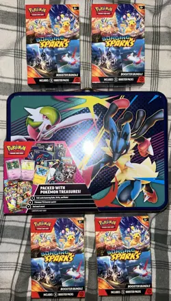 Brand New Pokemon Lot Of 5! 4 Surging Sparks Booster Bundle + 1 Collector Chest - Image 1