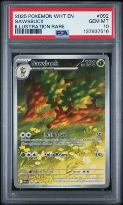 2025 POKEMON WHT EN-WHITE FLARE ILLUSTRATION RARE #092 SAWSBUCK PSA 10 - Image 1