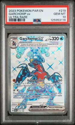 2023 POKEMON SV PARADOX RIFT GARCHOMP EX 219/182 ULTRA RARE HOLO PSA 10 GEM MT - Image 1