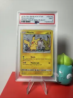 2019 Pokemon Team Up Pikachu Holo Promo #SM162 Black Star Promo Card PSA 9 Mint - Image 1