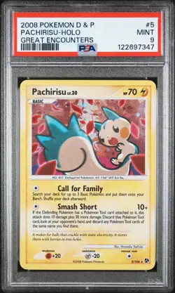 2008 POKEMON DIAMOND & PEARL GREAT ENCOUNTERS #5 PACHIRISU-HOLO PSA 9 - Image 1