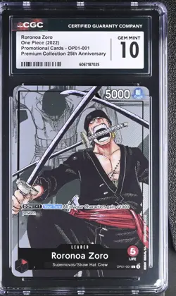 CCG 10 GEM MINT Roronoa Zoro OP01-001 Premium 25th Anniversary One Piece - Image 1