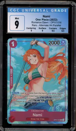 One Piece CCG Nami Romance Dawn Alt Art Up to 1, Straw Hat OP01-016 CGC 9 Mint - Image 1