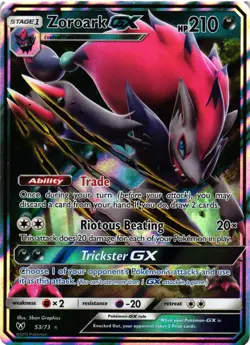 Pokemon TCG Zoroark GX Ultra Rare Shining Legends 53/73 LP - Image 1