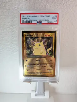 Pokemon TCG Celebrations Pikachu Gold Metal Card 58/102 25th Anniversary PSA 9 - Image 1
