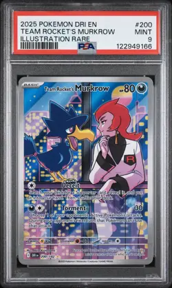 2025 Pokemon DRI En Team Rocket's Murkrow Illustration Rare #200 PSA 9 Mint - Image 1