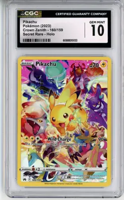 CGC GEM MMINT 10 Pokemon TCG Pikachu (Secret) 160/159 Crown Zenith Holo 2023 - Image 1