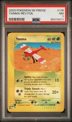 2003 POKEMON SKYRIDGE #116 YANMA-REVERSE FOIL PSA 7 - Image 1