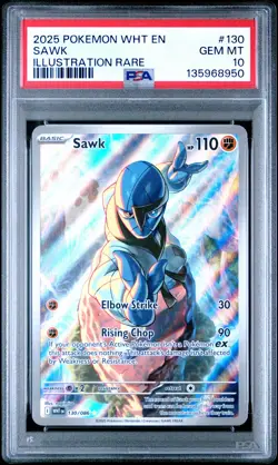 2025 POKEMON WHT EN-WHITE FLARE ILLUSTRATION RARE #130 SAWK PSA 10 - Image 1