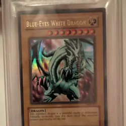 2002 Yugioh Blue-Eyes White Dragon LOB-001 Ultra Rare PSA 9 SLIGHT HOLO BLEED - Image 3