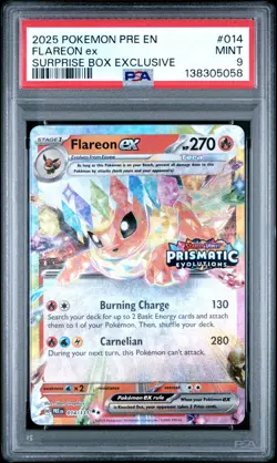2025 POKEMON PRE EN-PRISMATIC EVOLUTIONS SURPRISE BOX EXCLUSIVE FLAREON EX PSA 9 - Image 1