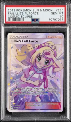 2019 POKEMON SUN & MOON COSMIC ECLIPSE #230 FULL ART/LILLIE'S FULL FORCE PSA 10 - Image 1