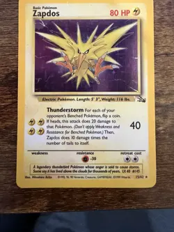 Pokemon TCG Zapdos Holo Rare Fossil Unlimited 15/62 Vintage MP/LP Condition - Image 1