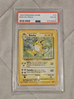 1999 POKEMON GAME #14/102 RAICHU-HOLO BASE SET PSA 4 VG-EXCELLENT - Image 1